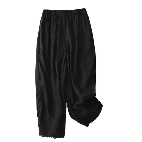 ABATAB Capri Palazzo Pants for Women Dressy Casual Wide Leg Pull on Capris Cotton Linen Loose Fit Slacks Crop Trousers with Pockets