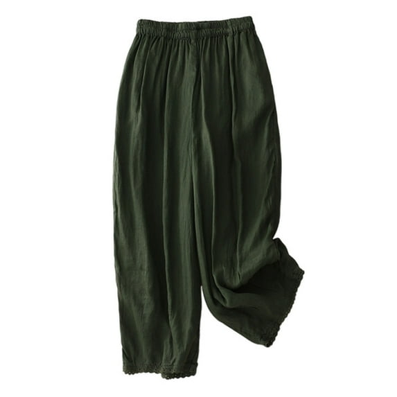 ABATAB Capri Palazzo Pants for Women Dressy Casual Wide Leg Pull on Capris Cotton Linen Loose Fit Slacks Crop Trousers with Pockets