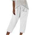 thumbnail image 1 of ABATAB Capri Pants for Women Casual Summer Drawstring Capris Cotton Linen Wide Leg Crop Trousers with Pockets, 1 of 4