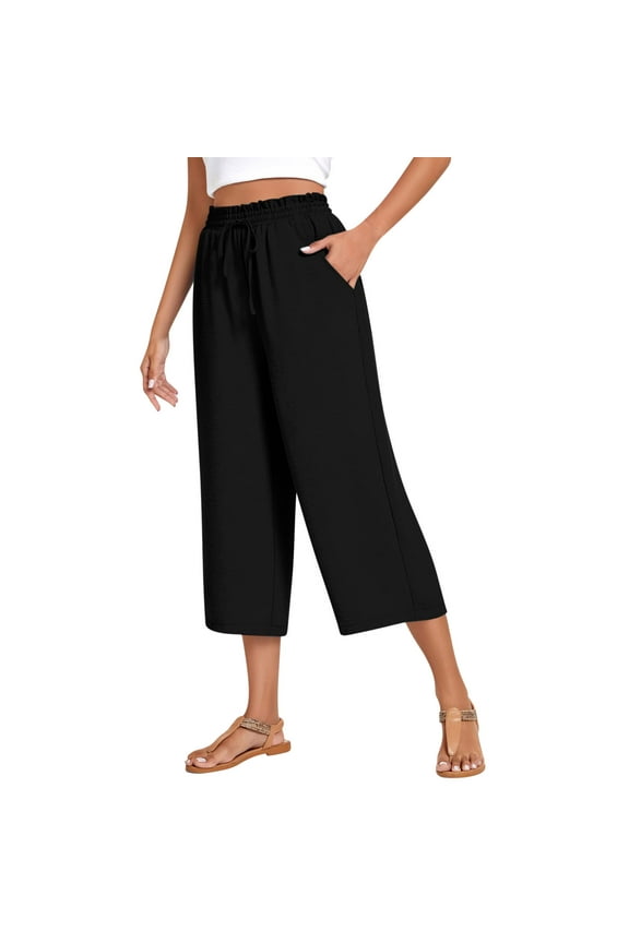 Capri Pants for Women Casual Summer Palazzo Capris Wide Leg Flowy Beach Vacation Crop Pants with Pockets