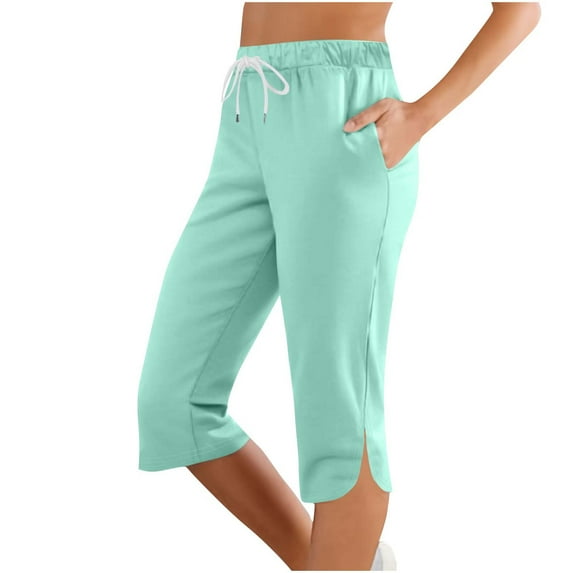 ABATAB Capri Pants for Women Casual Drawstring Comfy Capris Side Splits Yoga Gym Workout Crop Trousers with Pockets