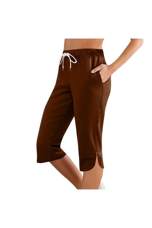 Capri Pants for Women Casual Drawstring Comfy Capris Side Splits Yoga Gym Workout Crop Trousers with Pockets