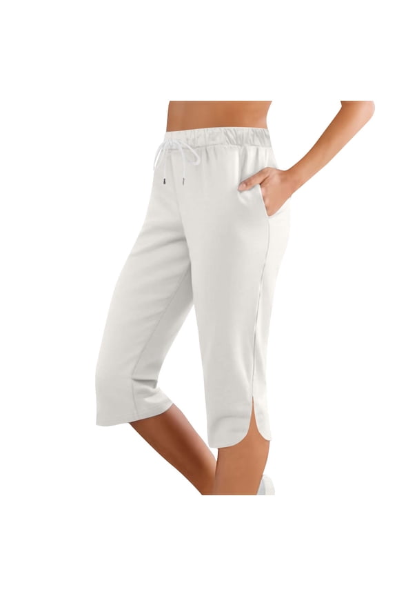 Capri Pants for Women Casual Drawstring Comfy Capris Side Splits Yoga Gym Workout Crop Trousers with Pockets