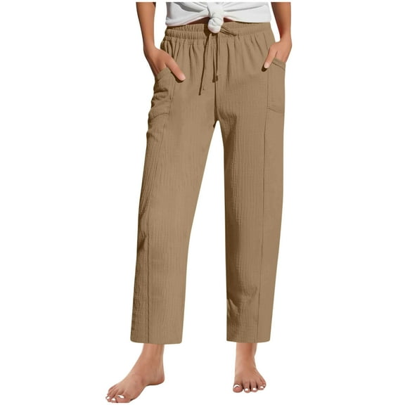 ABATAB Capri Pants for Women Elastic Waisted Comfy Pull on Capris Loose Fit Dressy Beach Crop Pants with Side Pockets