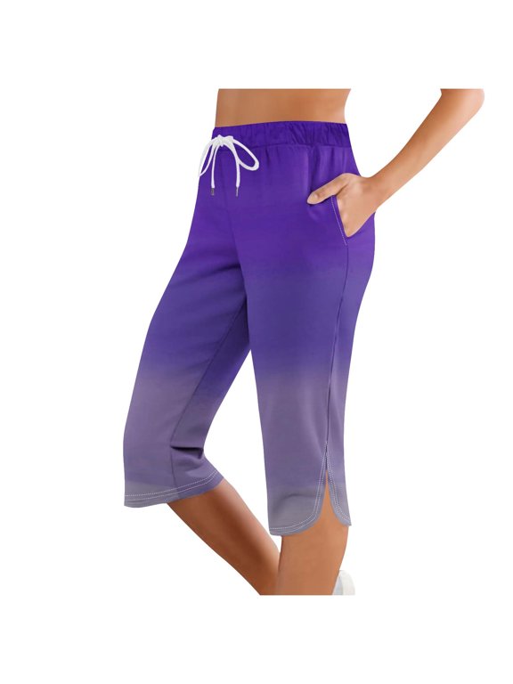 Capri Pants for Women Loose Gradient Casual Yoga Capris Drawstring Side Splits Workout Gym Crop Pants with Pockets