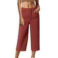 thumbnail image 1 of ABATAB Capri Pants for Women Summer Casual Wide Leg Dress Pants Stretch Low Waisted Work Office Crop Pants with Pockets, 1 of 1