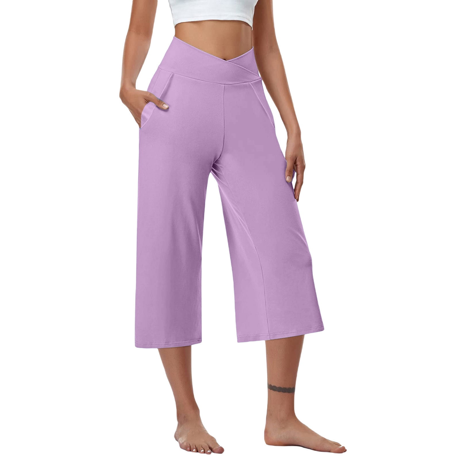 Exercise Trousers For Women.ABATAB Capri Pants for Women Wide Leg Yoga Crop Pants for Summer Loose ...