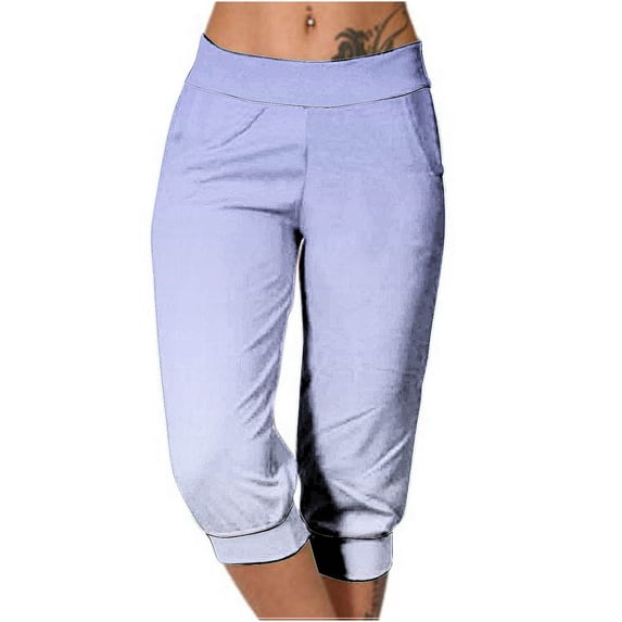 ABATAB Capri Pants for Women Yoga Loose Workout Joggers Cropped Pants Lounge Casual Gradient Cinch Capris with Pockets