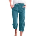 thumbnail image 1 of ABATAB Capri Pants for Womens Button down Wide Leg Capris Baggy Drawstring Casual Cotton Linen Summer Crop Pants with Pockets, 1 of 5