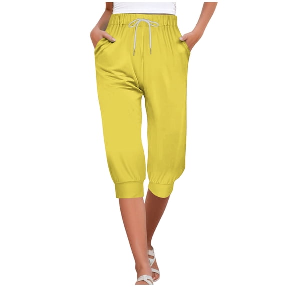 ABATAB Capri Pants for Womens Yoga Loose Workout Joggers Crop Pants Drawstring Lounge Exercise Tapered Capris with Pockets
