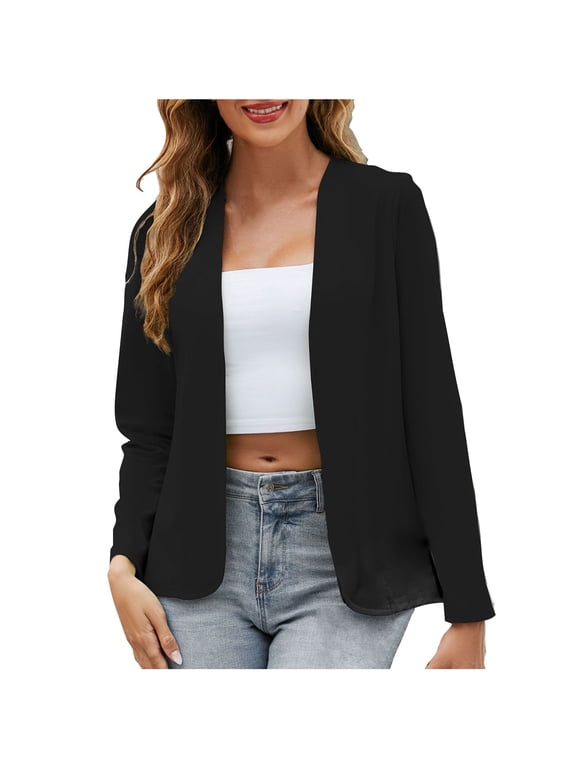 Cardigans for Women Elegant Vacation Work Dressy Dusters Lightweight Long Sleeve Open Front Blazers Business Casual Suit Jackets(4X-Large,Black)