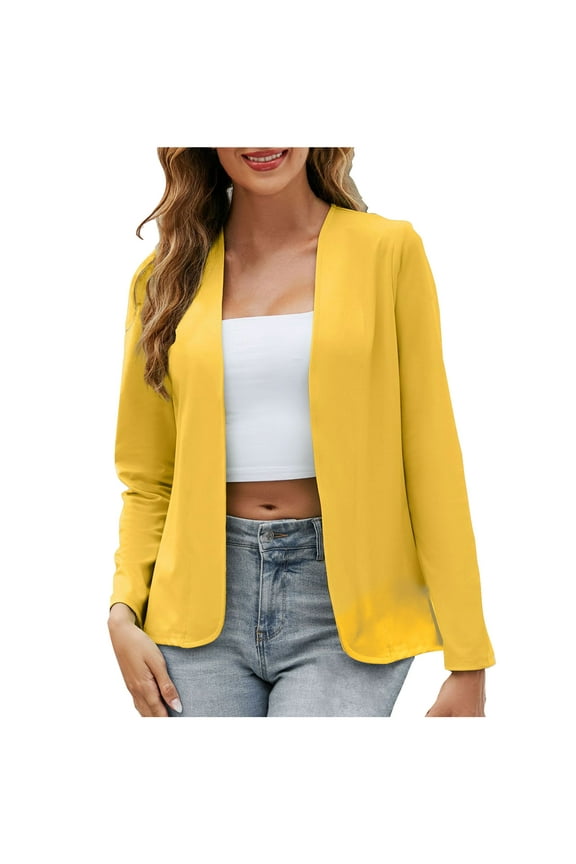 Cardigans for Women Elegant Vacation Work Dressy Dusters Lightweight Long Sleeve Open Front Blazers Business Casual Suit Jackets(X-Large,Yellow)