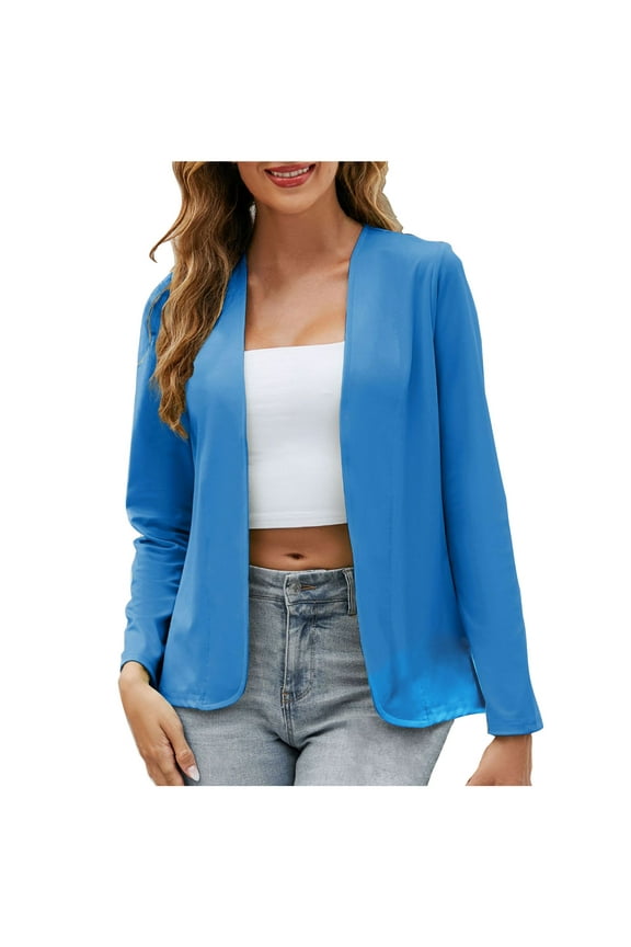 Cardigans for Women Elegant Vacation Work Dressy Dusters Lightweight Long Sleeve Open Front Blazers Business Casual Suit Jackets(4X-Large,Blue)