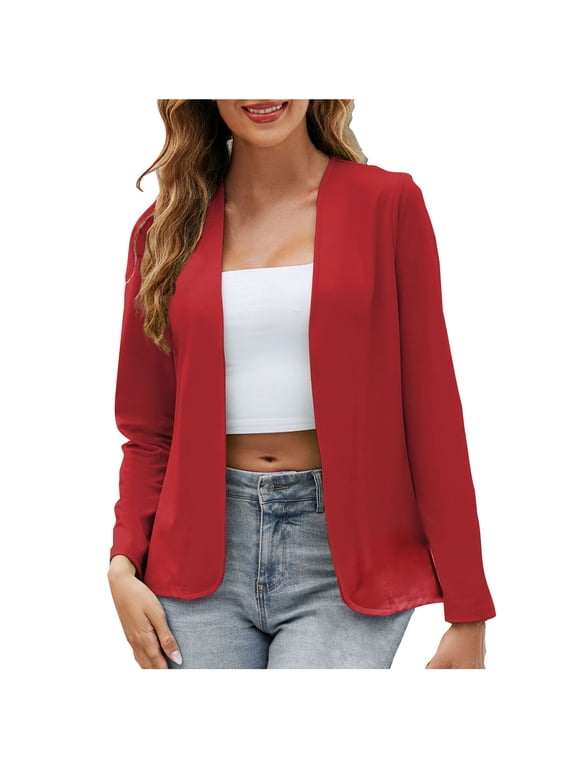 Cardigans for Women Elegant Vacation Work Dressy Dusters Lightweight Long Sleeve Open Front Blazers Business Casual Suit Jackets(Medium,Red)