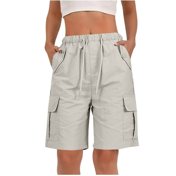 ABATAB Cargo Bermuda Shorts for Women Wide Leg Knee Length Summer Casual Capris High Waisted Outdoor Hiking Athletic Pants(Small,Gray)