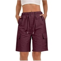 ABATAB Cargo Bermuda Shorts for Women Wide Leg Knee Length Summer Casual Capris High Waisted Outdoor Hiking Athletic Pants(X-Large,Wine)