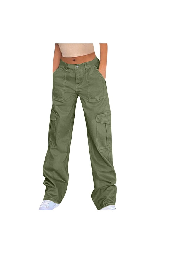 Cargo Jeans for Women aggy Casual Denim Pants Straight Leg Hiking Streetwear Trendy Pants with Deep Pockets