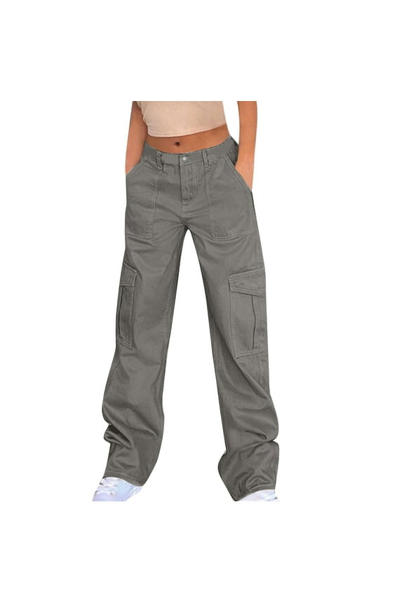 Cargo Jeans for Women aggy Casual Denim Pants Straight Leg Hiking Streetwear Trendy Pants with Deep Pockets