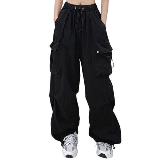 ABATAB Cargo Pants Women Baggy Wide Leg High Waist Casual Pants Hiking Drawstring Travel Trendy Tapered Trousers
