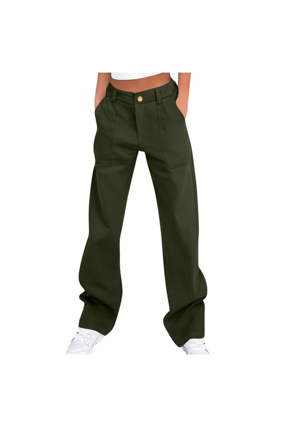 Cargo Pants for Women Baggy Wide Leg Athletic Chino Pants High Waisted Casual Business Work Dress Pants with Pockets(X-Large,Army Green)