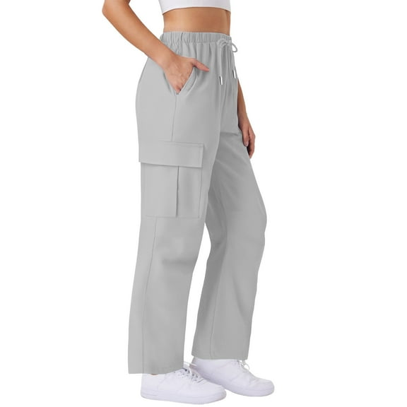 ABATAB Cargo Pants for Women Baggy Wide Leg Running Athletic Pants with Pockets Lightweight Summer Casual Outdoor Travel Active Pants(X-Large,Gray)