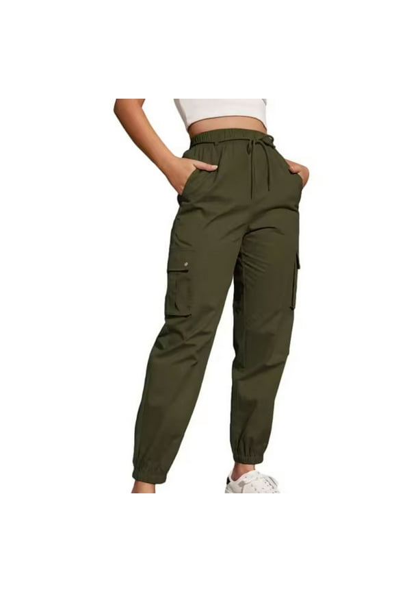 Cargo Pants for Women Travel Hiking Lightweight Cinch Pants Drawstring Fashion Outdoor Casual Gym Pants with Pockets