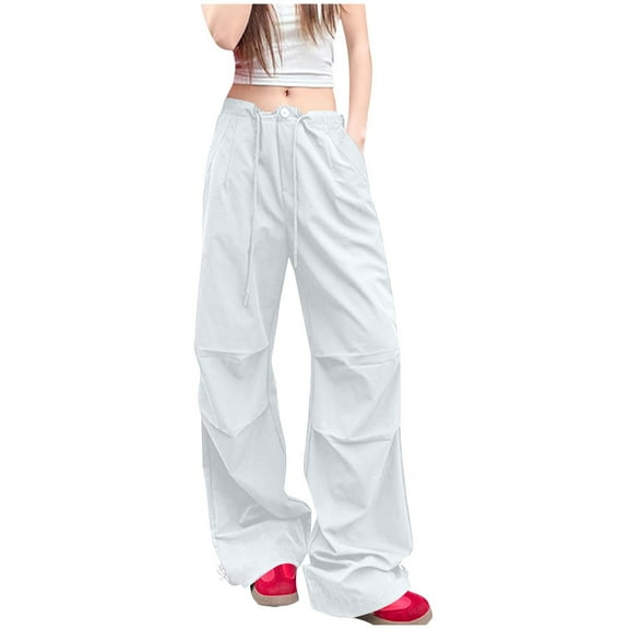 ABATAB Cargo Pants for Women with Pockets Wide Leg Hiking Pants Casual Drawstring Gym Outdoor Fashion Trousers for Travel