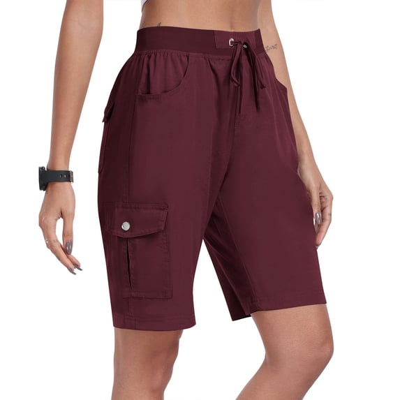 ABATAB Cargo Shorts for Women Casual Knee Length Drawstring Elastic Waisted Wide Leg Lightweight with Pockets