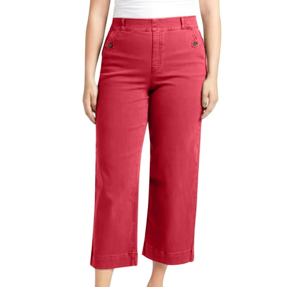 ABATAB Casual Capri Pants for Women High Waisted Wide Leg Work Corpped Pants Business Trousers with Pockets