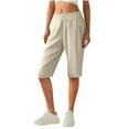 thumbnail image 1 of ABATAB Casual Shorts for Women Drawstring Elastic Waisted Knee Length Shorts Summer Casual Lightweight with Pockets, 1 of 7