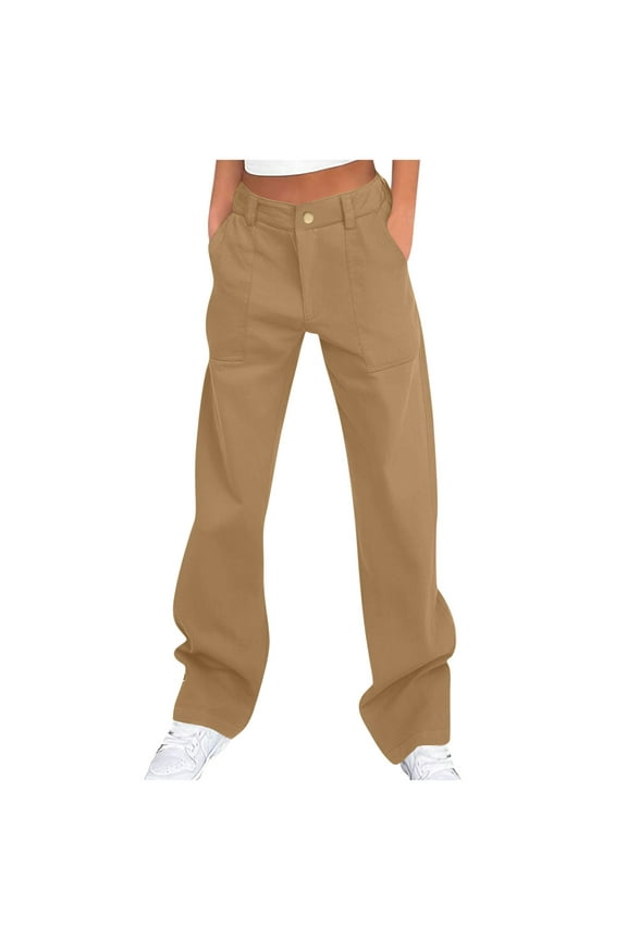 Casual Straight Leg Pants for Women Twill Chino High Waisted Pants Comfy Lightweight Work Pants with Pockets