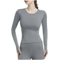 thumbnail image 1 of ABATAB Casual Workout Shirts for Women Long Sleeve Yoga Tops Thermal Shirt Stretch Warm Underwear Top Slim Fit, 1 of 6