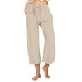 thumbnail image 1 of ABATAB Cotton Linen Capri Pants for Women Casual Summer Cropped Pants Wide Leg Fashion Palazzo Cropped Trousers with Pockets, 1 of 7