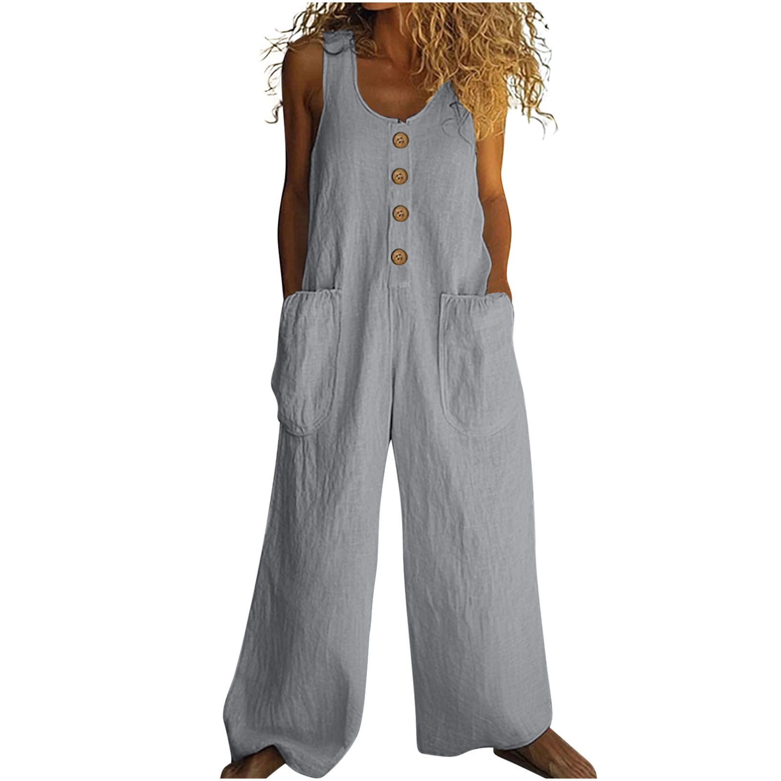 Women S Casual Summer Cotton Linen Rompers Overalls Jumpsuit Shorts