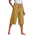 thumbnail image 1 of ABATAB Cotton Linen Pants for Women Wide Leg Lounge Cropped Trousers Drawstring Summer Beach Capri Trousers Outfits, 1 of 6
