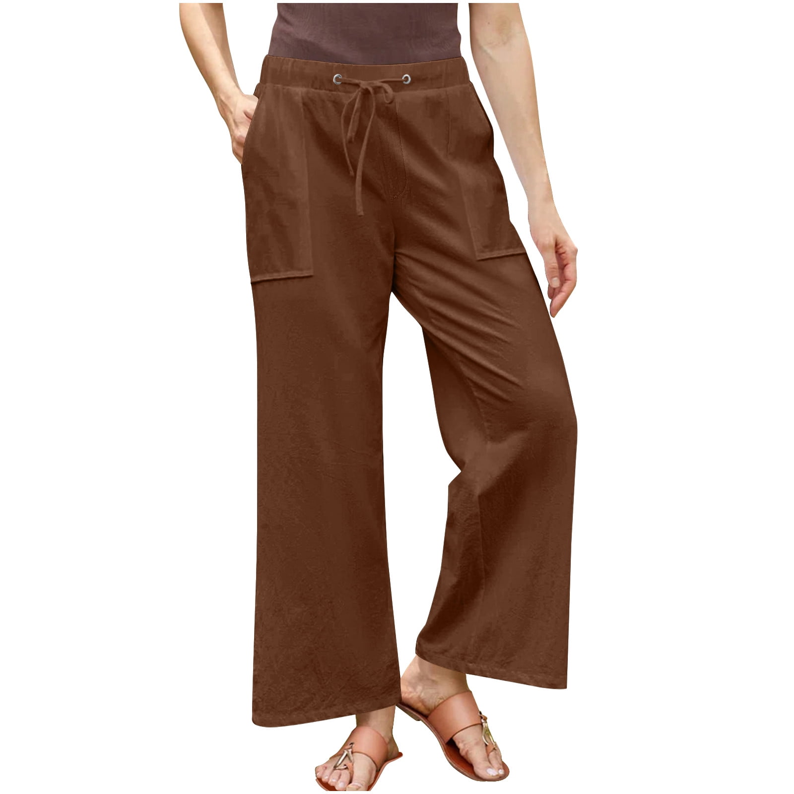 Women's Wide Leg Pants Casual Maillard Chinos Baggy Ankle-Length Cotton And Linen