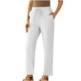 thumbnail image 1 of ABATAB Cotton Linen Pants for Women Drawstring Waist Straight Leg Cropped Pants with Pockets Soft Comfy Trousers for Summer, 1 of 7