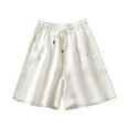 thumbnail image 1 of ABATAB Cotton Linen Shorts for Women Casual Drawstring Comfy Elastic Waist Shorts Summer Pull on Shorts with Pockets, 1 of 3
