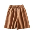 thumbnail image 1 of ABATAB Cotton Linen Shorts for Women Casual Drawstring Comfy Elastic Waist Shorts Summer Pull on Shorts with Pockets, 1 of 3