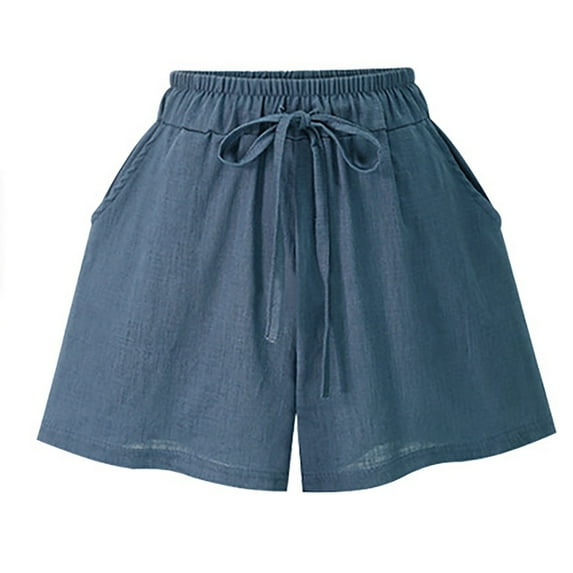 ABATAB Cotton Linen Shorts for Women Loose Fit Casual Shorts Drawstring Elastic Waisted Summer Shorts with Pockets
