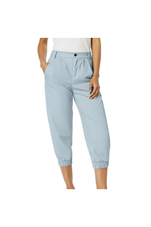 Crop Dress Pants for Women Trendy Business Casual High Waisted Capris Pull on Stretchy Office Harem Crop Trousers with Pockets