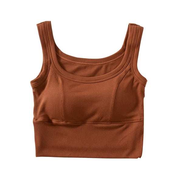 ABATAB Crop Tank Tops for Women Dressy Summer Sleeveless Self Bra Shirts Scoop Neck Side Split T Shirts Blouses