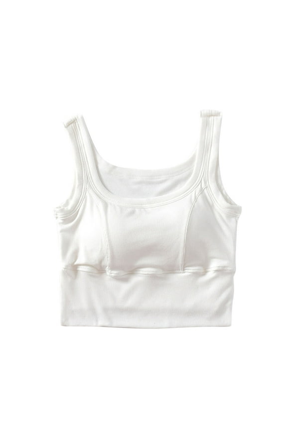 Crop Tank Tops for Women Dressy Summer Sleeveless Self Bra Shirts Scoop Neck Side Split T Shirts Blouses