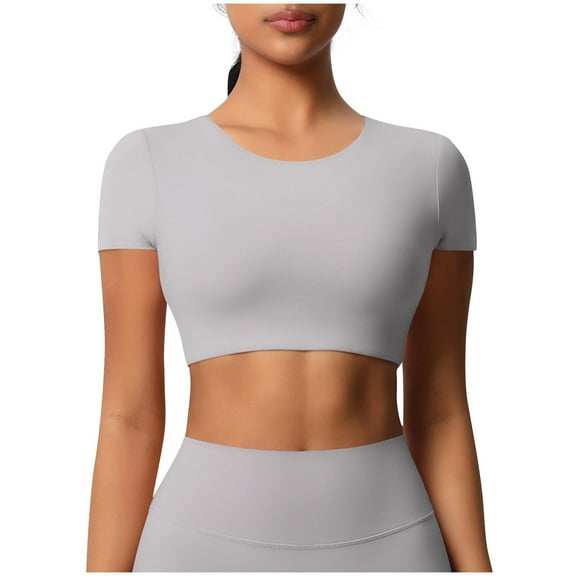 ABATAB Crop Tops for Women Quick-Dry Workout Cute tunic T-shirts Yoga Fitness Running Gym Shirts