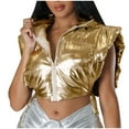 thumbnail image 1 of ABATAB Cropped Puffer Vests for Women Fashion Shiny Sleeveless Party Clubwear Coats Warm Zipper Quilted Padded Gilet Waistcoats(X-Large,Gold), 1 of 6