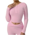 thumbnail image 1 of ABATAB Cropped Pullover Tops for Women Soft Lightweight Henley Neck Long Sleeve Layering Undershirts Casual Slim Fit Shirt Clothes(Small,Pink), 1 of 6