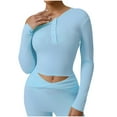 thumbnail image 1 of ABATAB Cropped Pullover Tops for Women Soft Lightweight Henley Neck Long Sleeve Layering Undershirts Casual Slim Fit Shirt Clothes(X-Large,Blue), 1 of 6