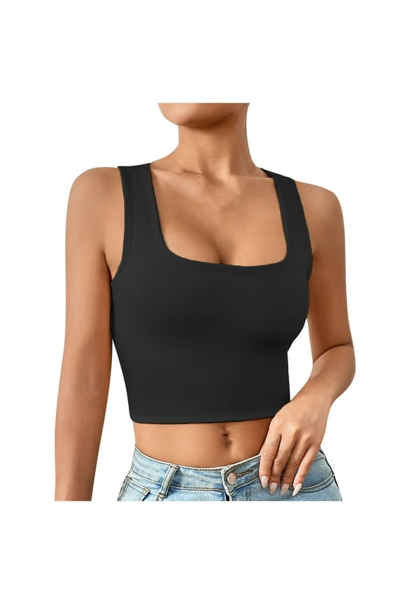 Cropped Tank Tops for Women Sleeveless Scoop Neck Workout Shirts Slim Fit Yoga Gym Activewear Clothes