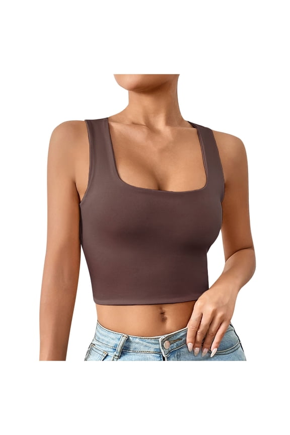 Cropped Tank Tops for Women Sleeveless Scoop Neck Workout Shirts Slim Fit Yoga Gym Activewear Clothes