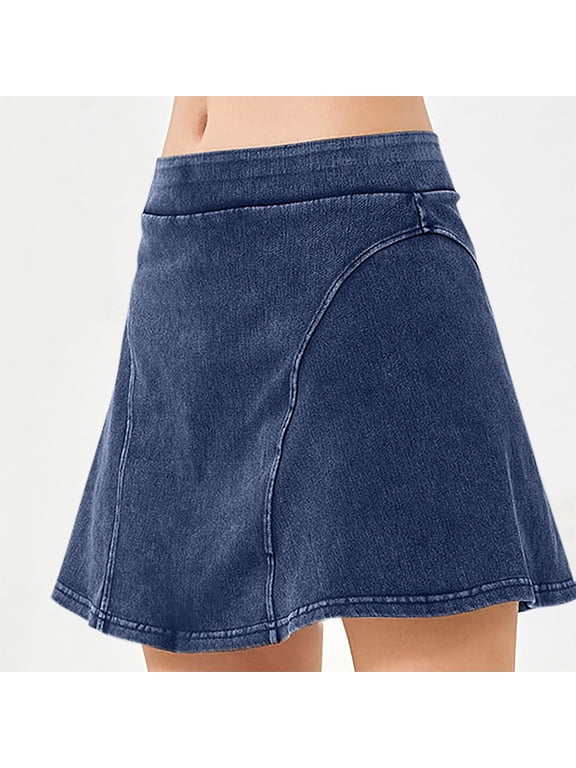 Denim Shorts Women Casual Mid Waisted Jean Shorts Built-In Shorts Denim Skort Trendy Streetwear Mini Shorts.